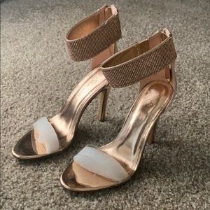Rose gold clear strap heels